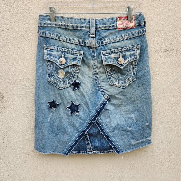 Vintage True Religion Y2K Patchwork Denim Skirt - Picture 3 of 6